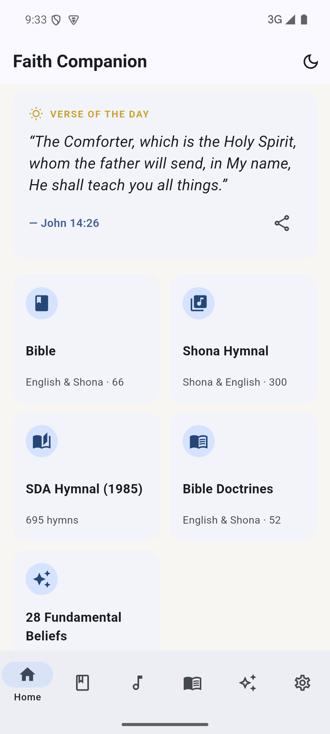 Faith Companion home screen